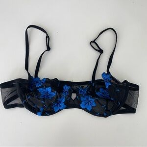 Vintage‎ La Perla Sheer Black Bra Blue Appliqués